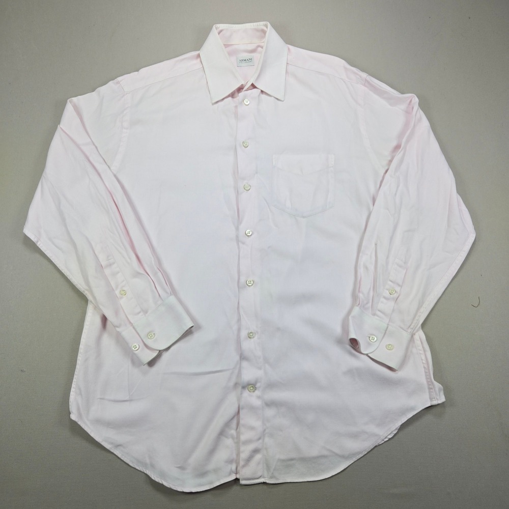 Armani Collezioni Button Down Shirt Twill Solid Light Pink Mens 15.5 39